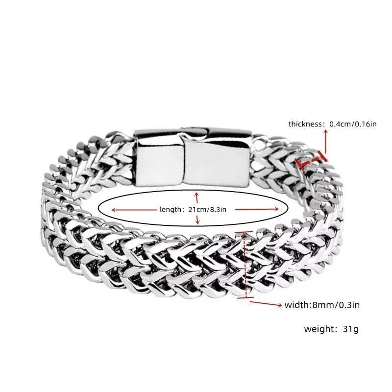 Edelstahl-Armband mit geflochtenem, zweireihigem Fischschuppenmuster (vorne und hinten) und Magnetverschluss mit Kiel-Schmuck (neues Modell)