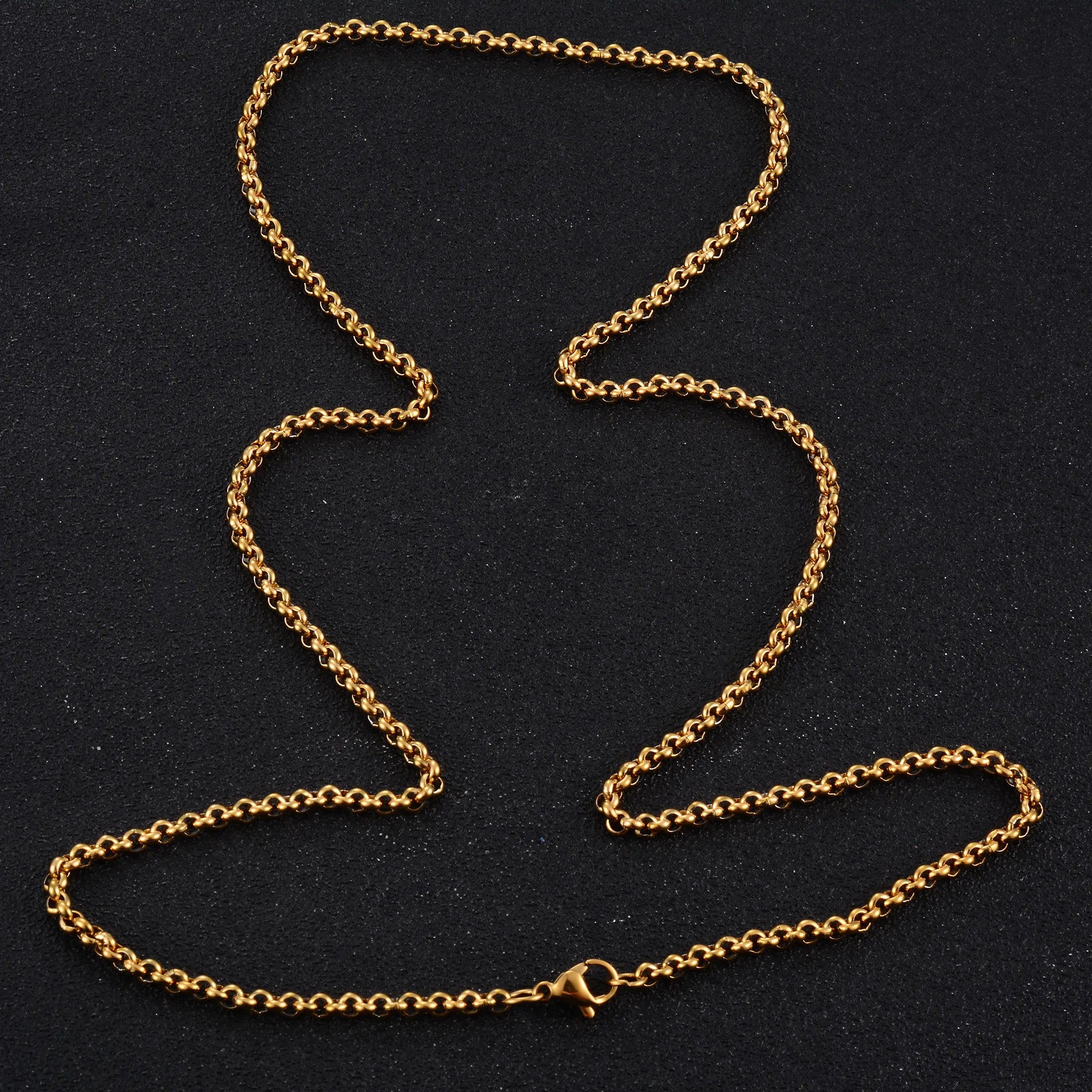 Collar largo de acero inoxidable estilo rolo con eslabones redondos y cadena en forma de O, para mujer y hombre, chapado en oro. Accesorios de joyería para el cuello.