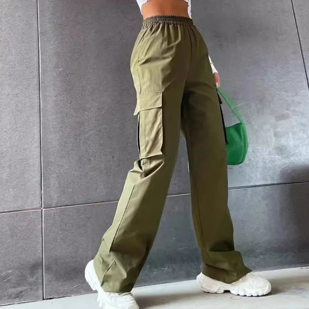Pantalones deportivos holgados para mujer, estilo casual y elegante, ideales para el día a día. Pantalón cargo recto de cintura alta elástica, corte oversize.
