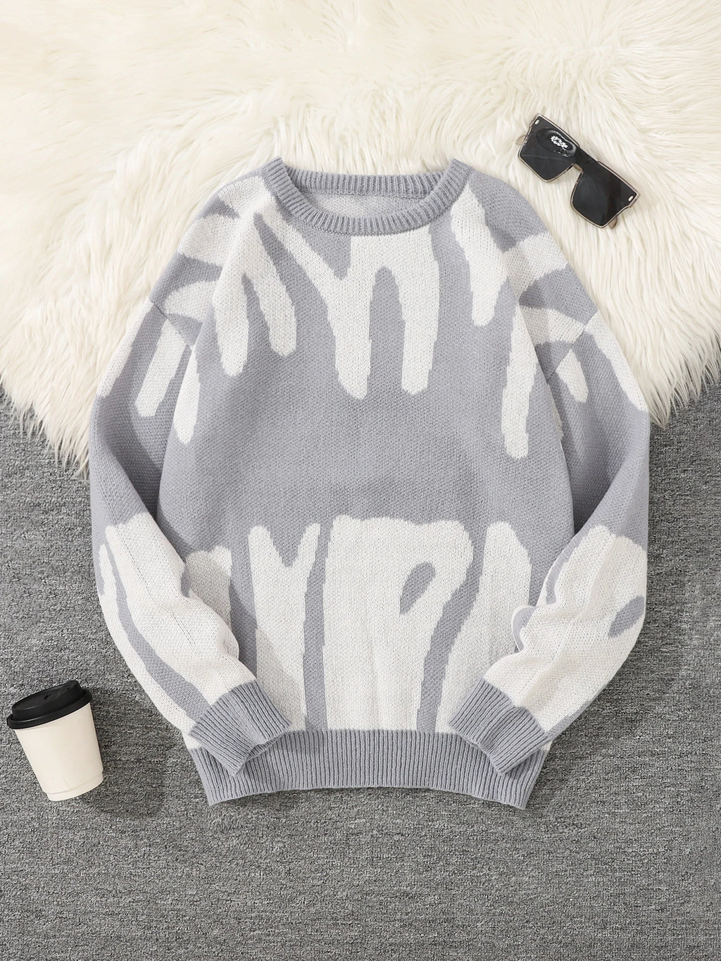 Suéter de punto con patrón jacquard irregular para otoño e invierno