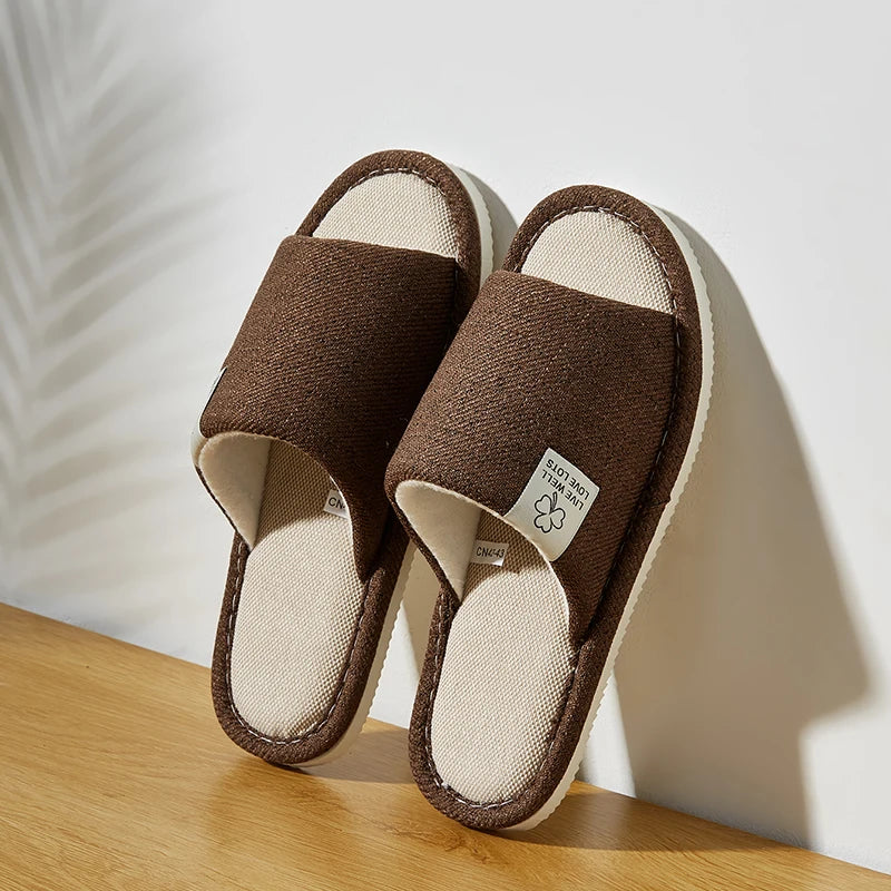 Pantuflas de lino para hombre, ideales para primavera y otoño. Cómodas pantuflas transpirables con punta abierta para estar en casa. Calzado unisex de verano.