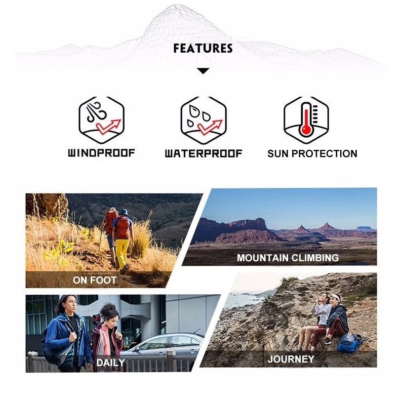 LNGXO Wasserdichte Wanderjacken für Damen und Herren, Sonnenschutz, Windschutz, Camping, Klettern, Regenmantel, Unisex, tragbare Kleidung