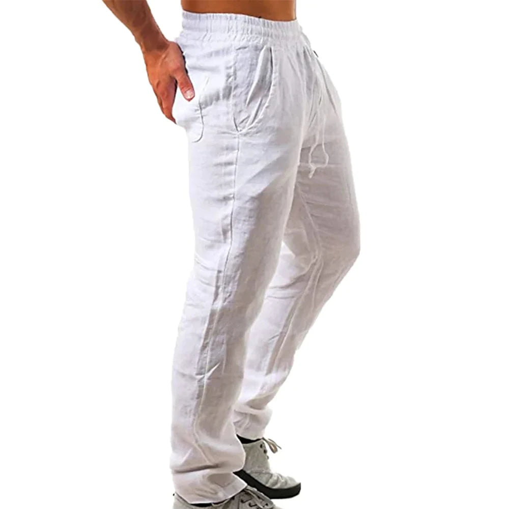 Pantalones de lino y algodón para hombre, ideales para otoño. Transpirables, de color liso. Perfectos para fitness y estilo urbano. Tallas S-3XL.
