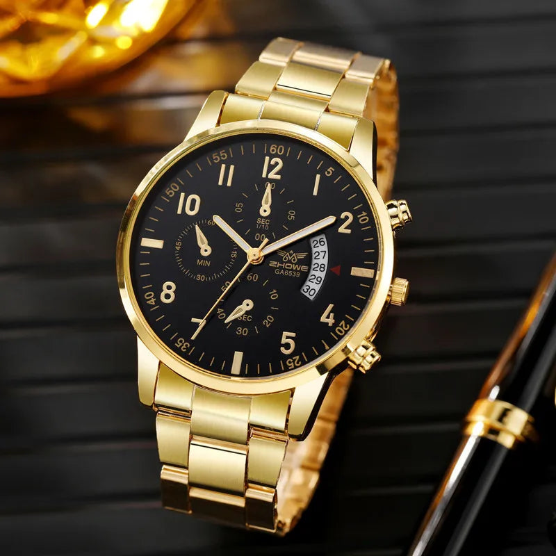 Reloj de lujo para hombre, elegante, de negocios, con calendario, correa de acero. Ideal como regalo de Navidad o San Valentín.