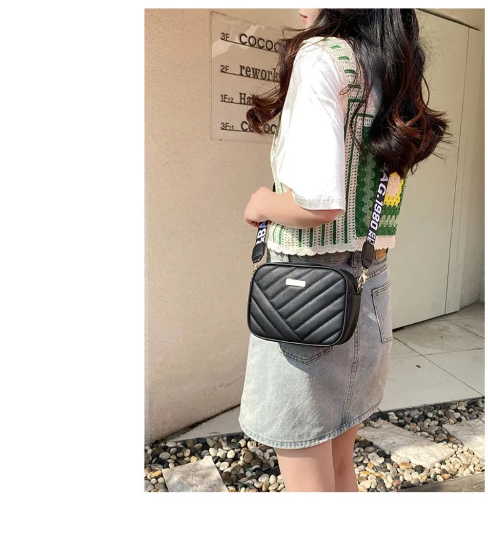 Bolso bandolera de piel sintética de alta calidad para mujer, con asa enrollable, ideal para cámara, teléfono móvil o como bolso cruzado informal.