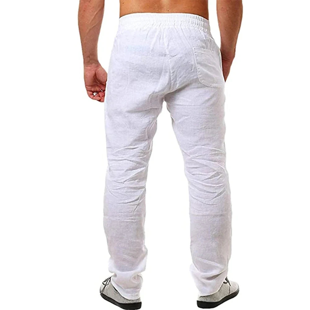 Pantalones de lino y algodón para hombre, ideales para otoño. Transpirables, de color liso. Perfectos para fitness y estilo urbano. Tallas S-3XL.