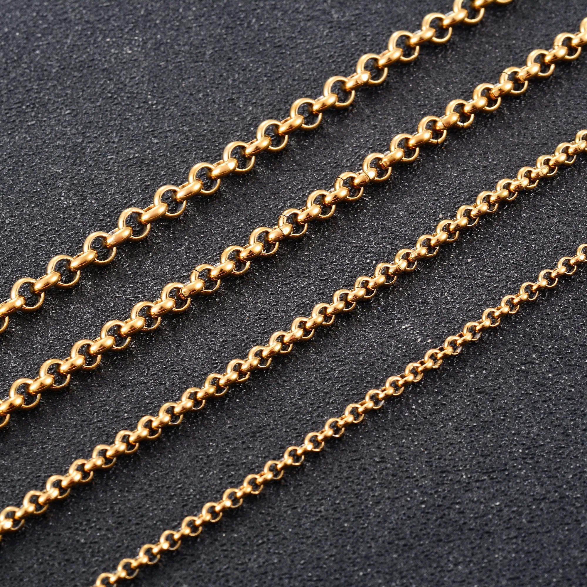 Collar largo de acero inoxidable estilo rolo con eslabones redondos y cadena en forma de O, para mujer y hombre, chapado en oro. Accesorios de joyería para el cuello.