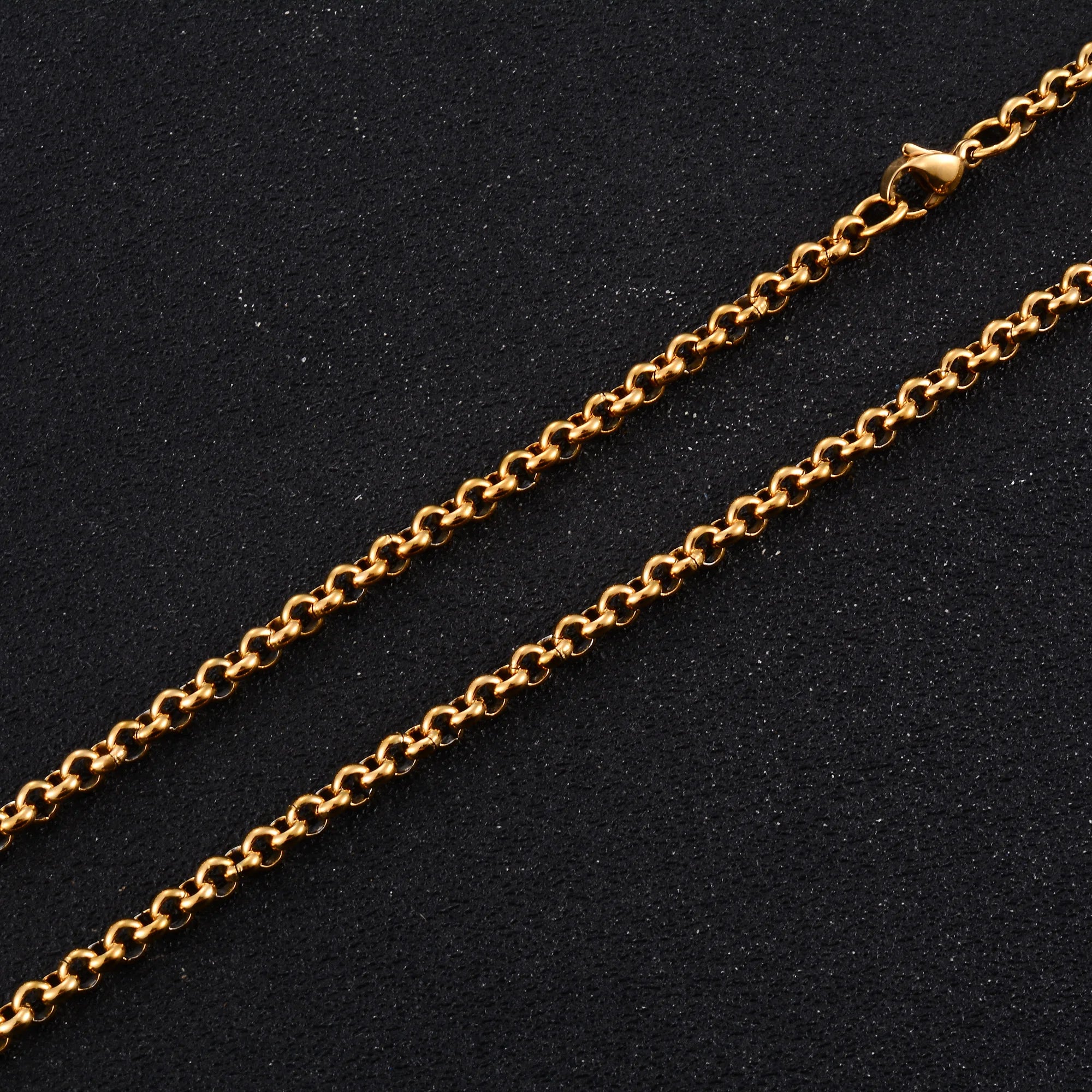 Collar largo de acero inoxidable estilo rolo con eslabones redondos y cadena en forma de O, para mujer y hombre, chapado en oro. Accesorios de joyería para el cuello.