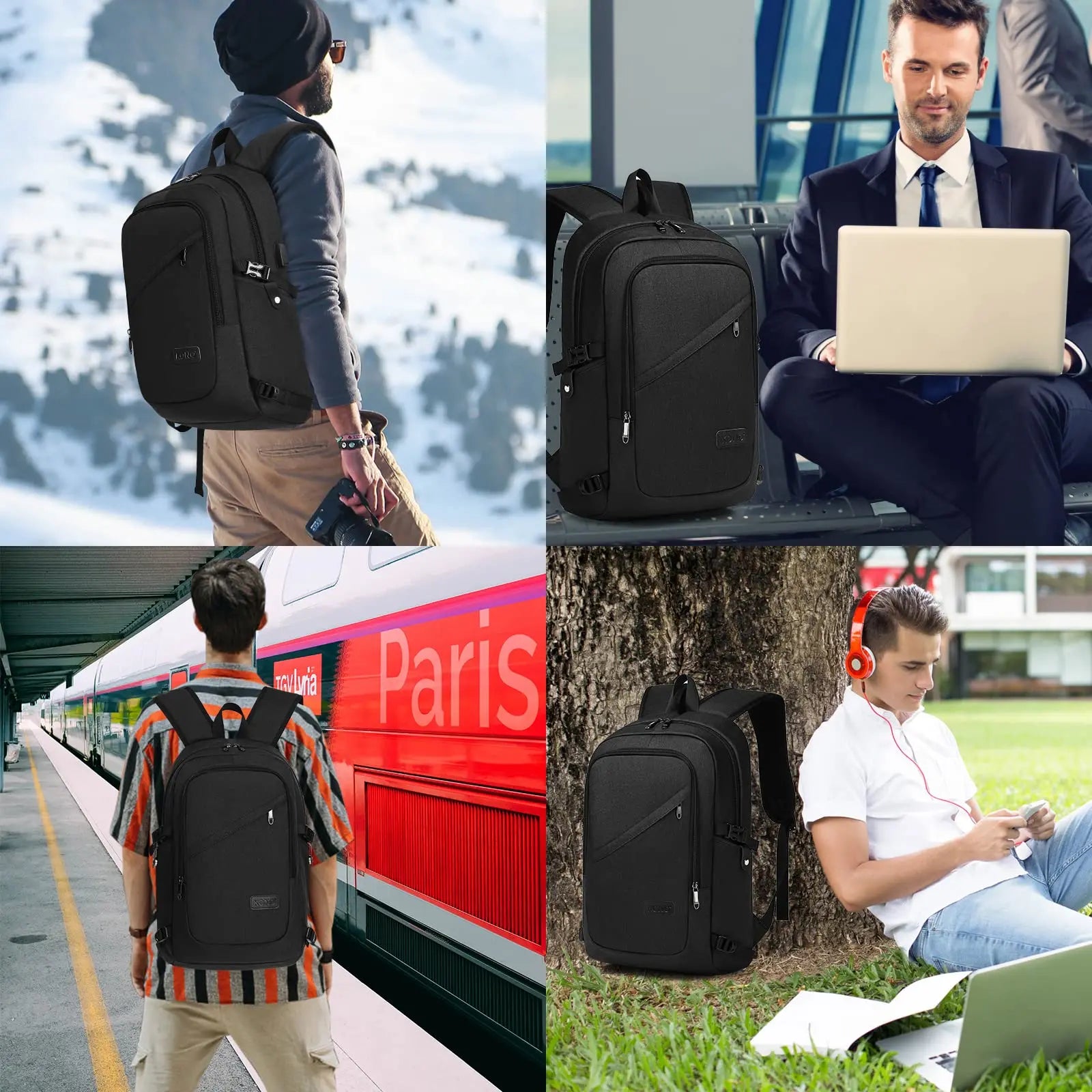 Mochila antirrobo para portátil Kono - Mochila de 15,6 pulgadas para hombre y mujer - Puerto de carga USB, ideal para viajes, negocios, trabajo y uso ligero.