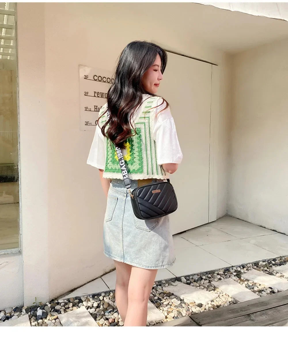 Bolso bandolera de piel sintética de alta calidad para mujer, con asa enrollable, ideal para cámara, teléfono móvil o como bolso cruzado informal.