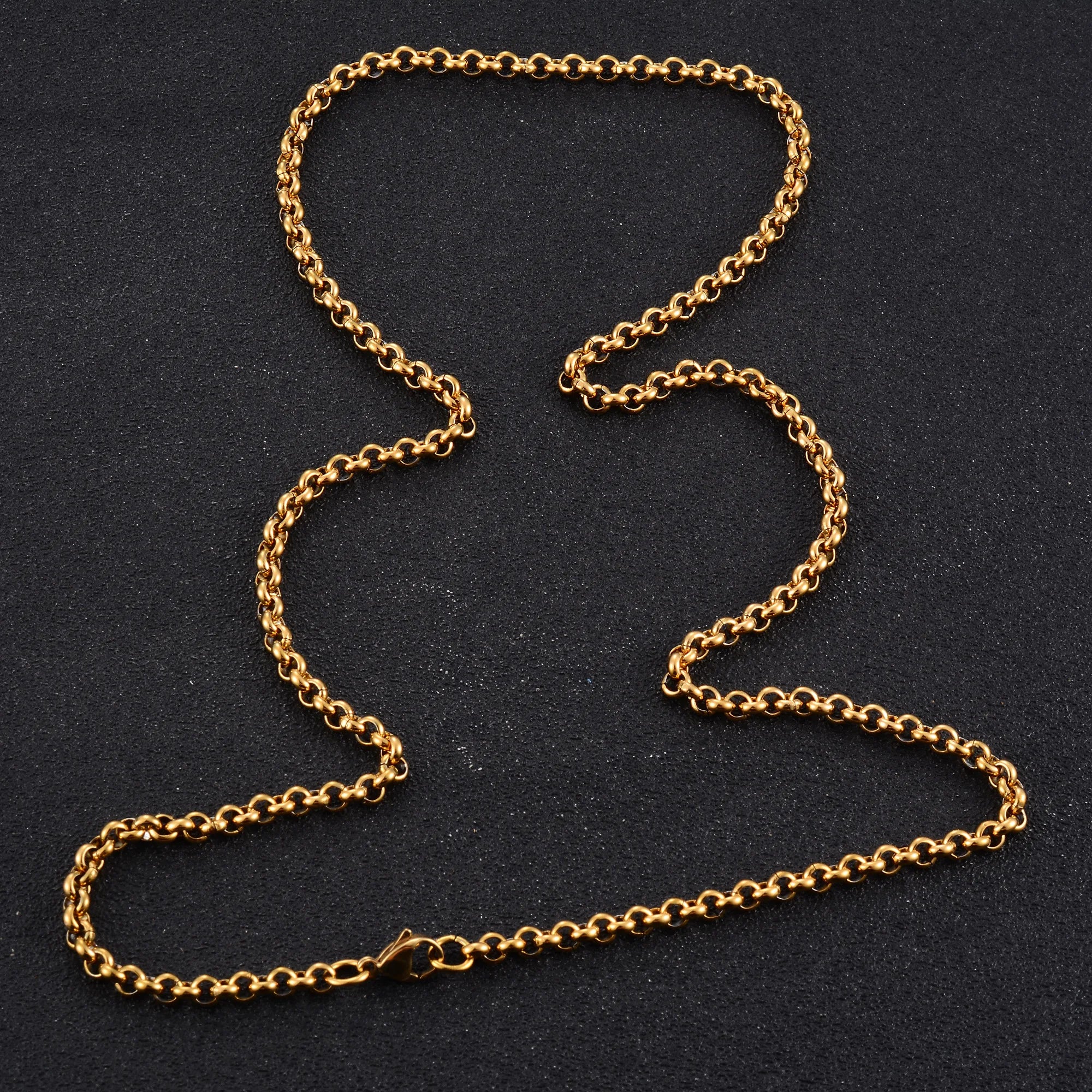 Collar largo de acero inoxidable estilo rolo con eslabones redondos y cadena en forma de O, para mujer y hombre, chapado en oro. Accesorios de joyería para el cuello.