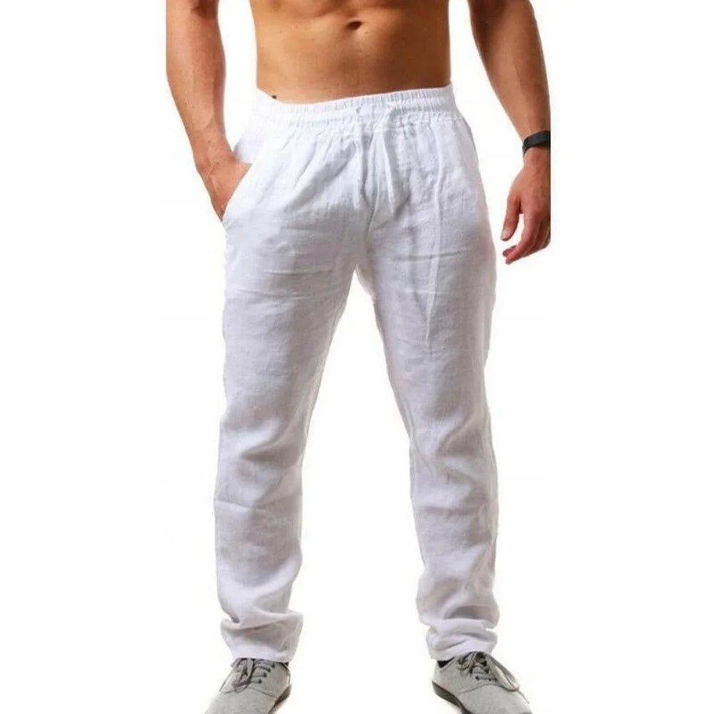Pantalones de lino y algodón para hombre, ideales para otoño. Transpirables, de color liso. Perfectos para fitness y estilo urbano. Tallas S-3XL.