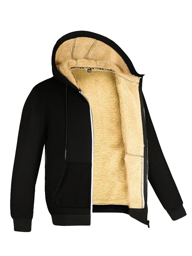 Abrigos de lana de cordero de invierno, chaquetas gruesas y cálidas, sudaderas con capucha y cremallera de manga larga, estilo deportivo informal, abrigo negro con capucha para hombre y mujer.