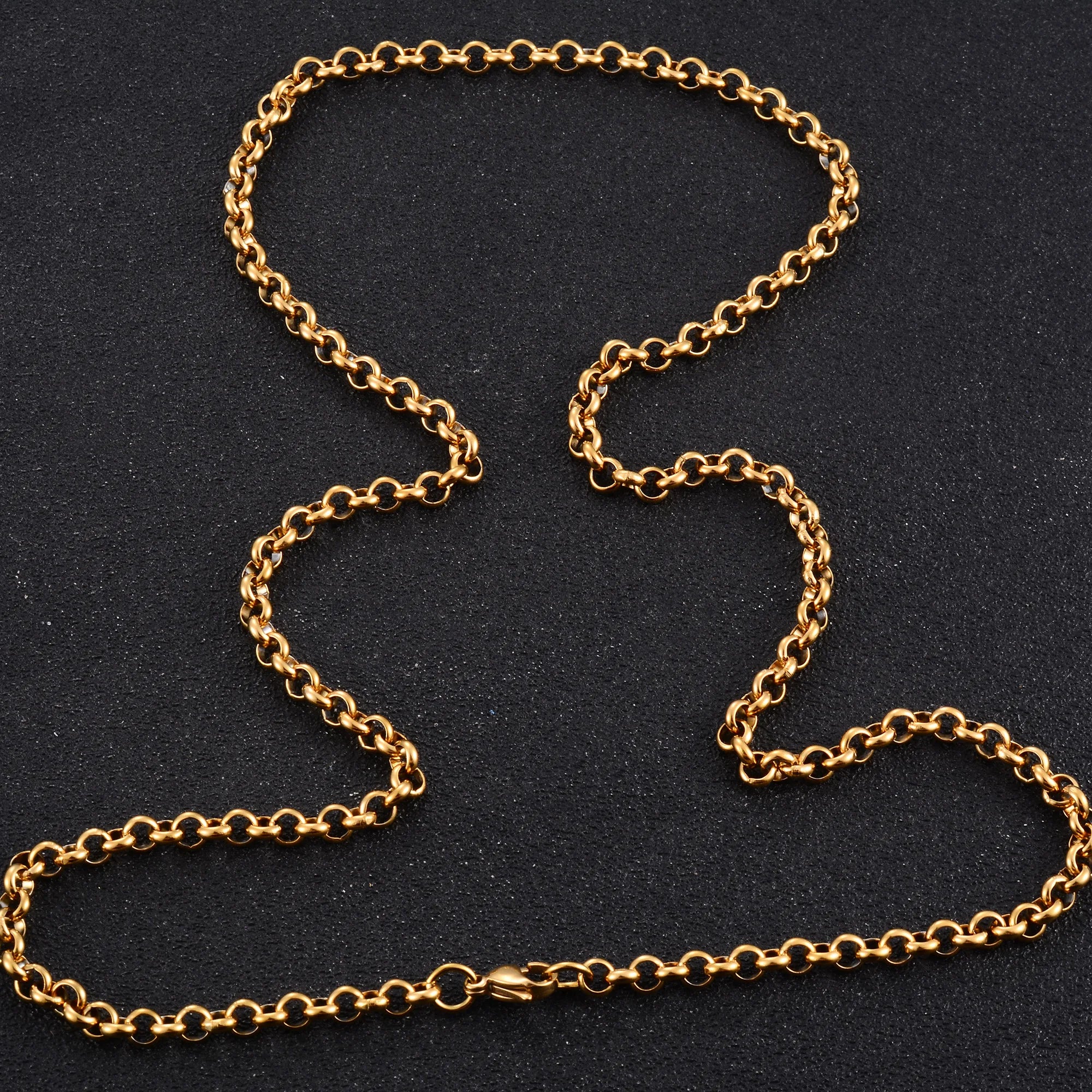 Collar largo de acero inoxidable estilo rolo con eslabones redondos y cadena en forma de O, para mujer y hombre, chapado en oro. Accesorios de joyería para el cuello.