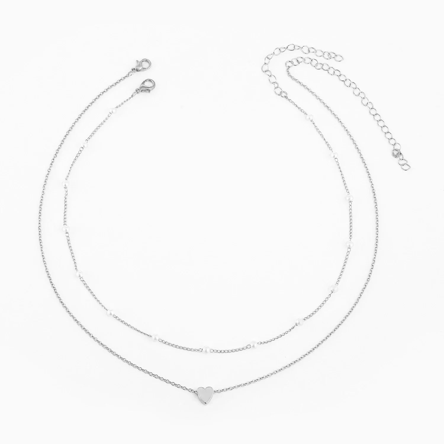 LATS Mehrlagige Perlen-Kreuz-Herz-Anhänger-Halskette für Damen, Goldfarben, modische Schlüsselbein-Halskette