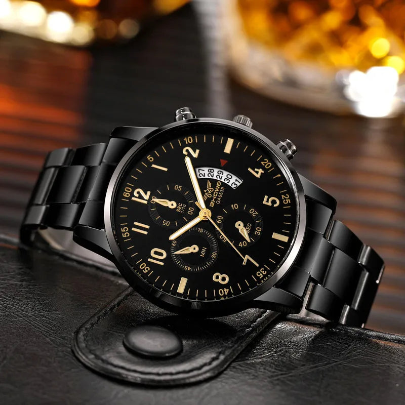 Reloj de lujo para hombre, elegante, de negocios, con calendario, correa de acero. Ideal como regalo de Navidad o San Valentín.