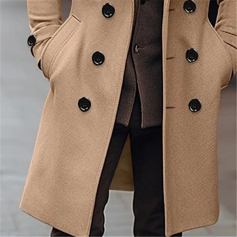 Abrigo de lana para hombre, estilo otoño-invierno, de corte clásico y elegante, con doble botonadura. Gabardina larga de lana, estilo inglés.