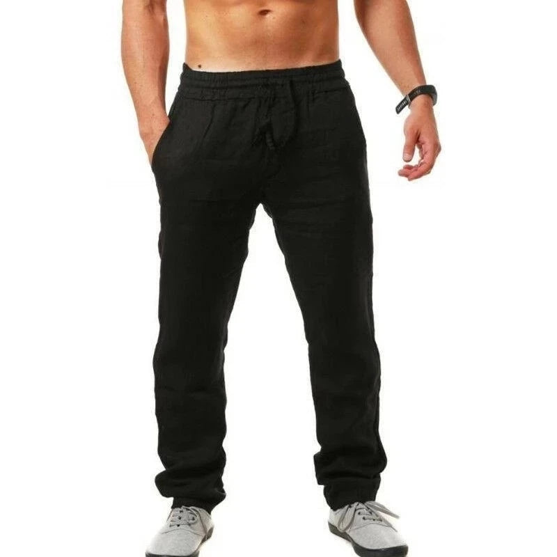 Pantalones de lino y algodón para hombre, ideales para otoño. Transpirables, de color liso. Perfectos para fitness y estilo urbano. Tallas S-3XL.