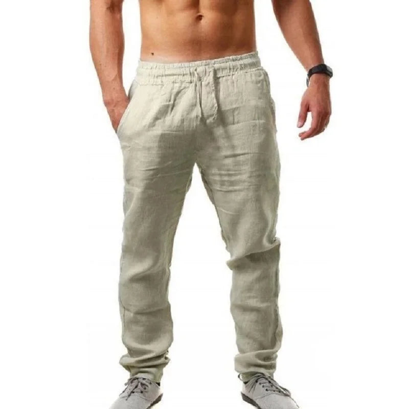 Pantalones de lino y algodón para hombre, ideales para otoño. Transpirables, de color liso. Perfectos para fitness y estilo urbano. Tallas S-3XL.