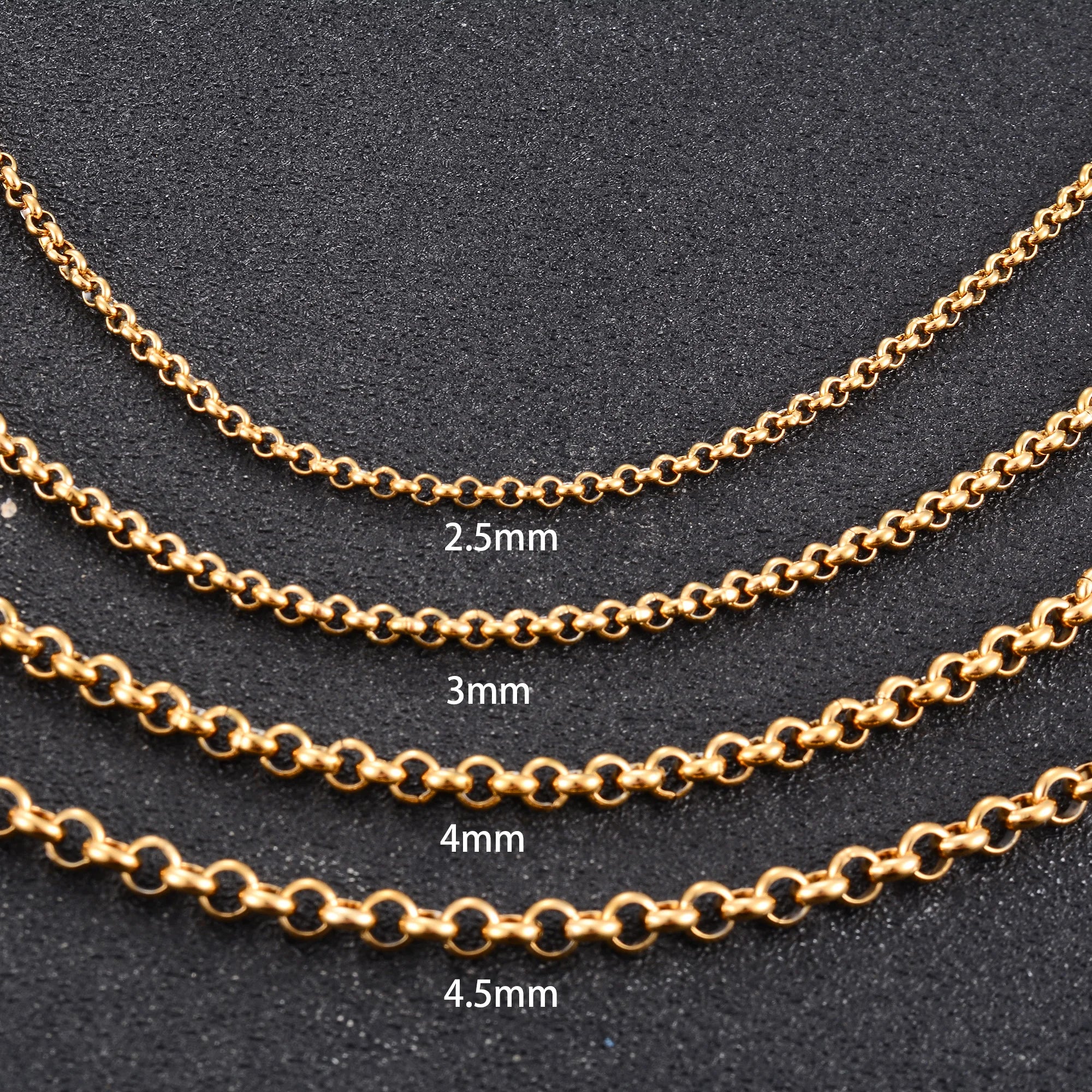 Collar largo de acero inoxidable estilo rolo con eslabones redondos y cadena en forma de O, para mujer y hombre, chapado en oro. Accesorios de joyería para el cuello.