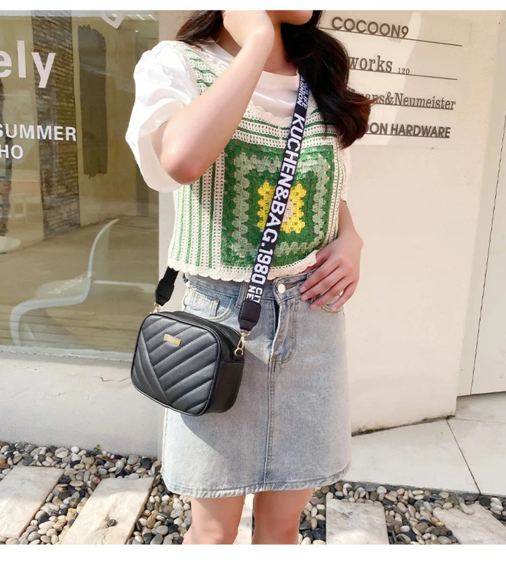 Bolso bandolera de piel sintética de alta calidad para mujer, con asa enrollable, ideal para cámara, teléfono móvil o como bolso cruzado informal.