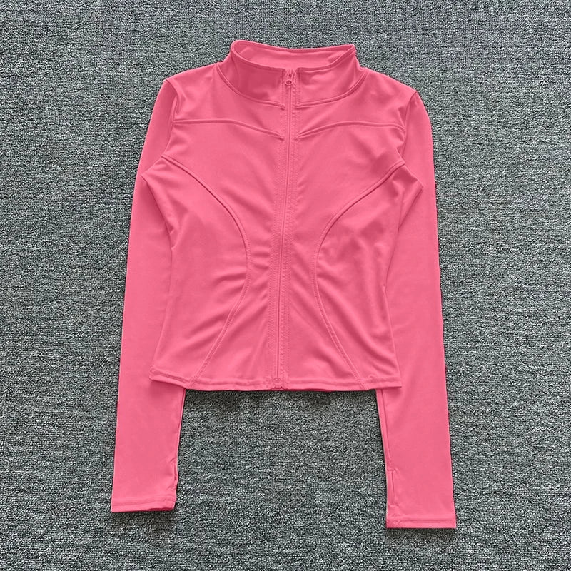 Chaqueta deportiva de manga larga para mujer, ideal para entrenar en el gimnasio o practicar yoga.