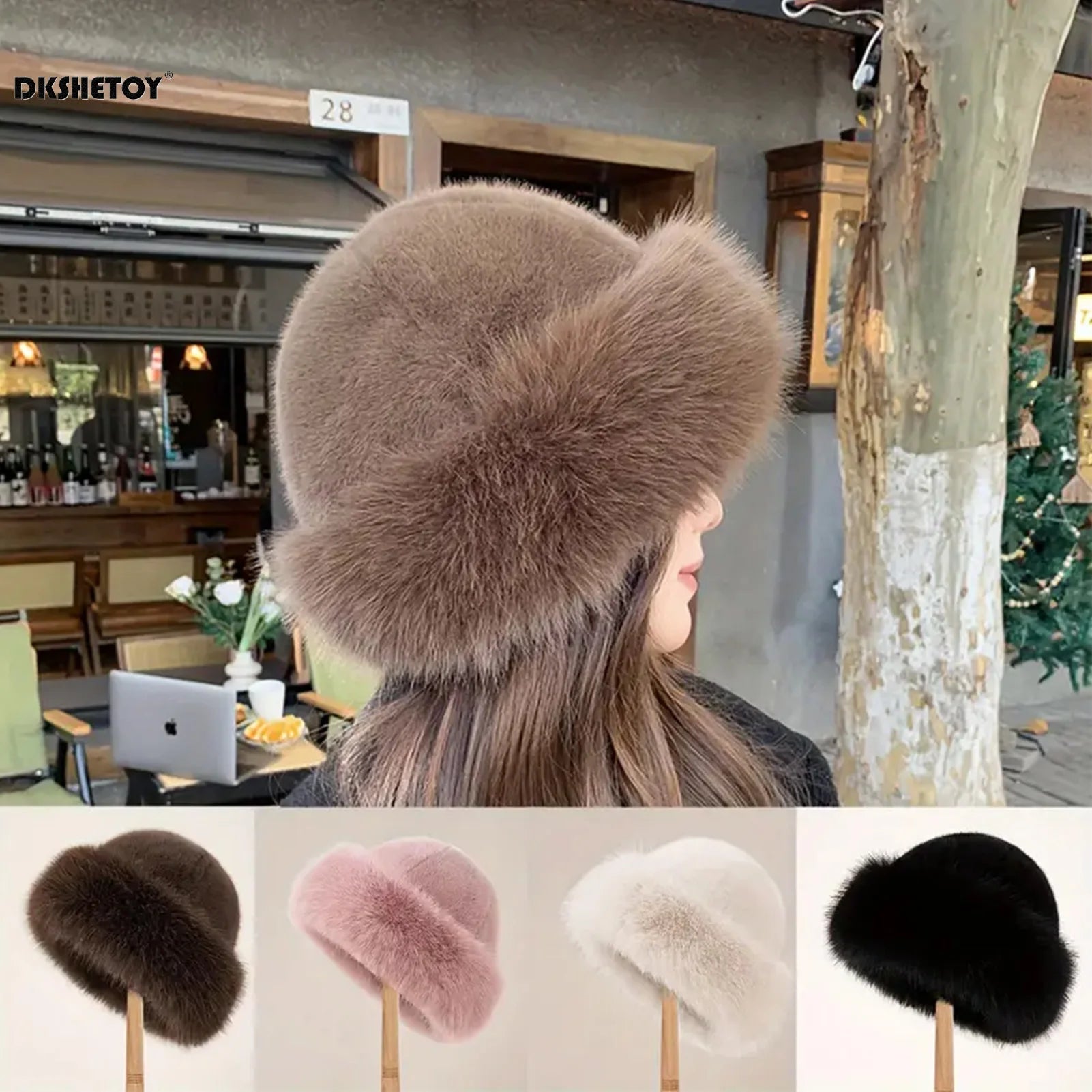 Gorro de felpa gruesa y cálida para mujer