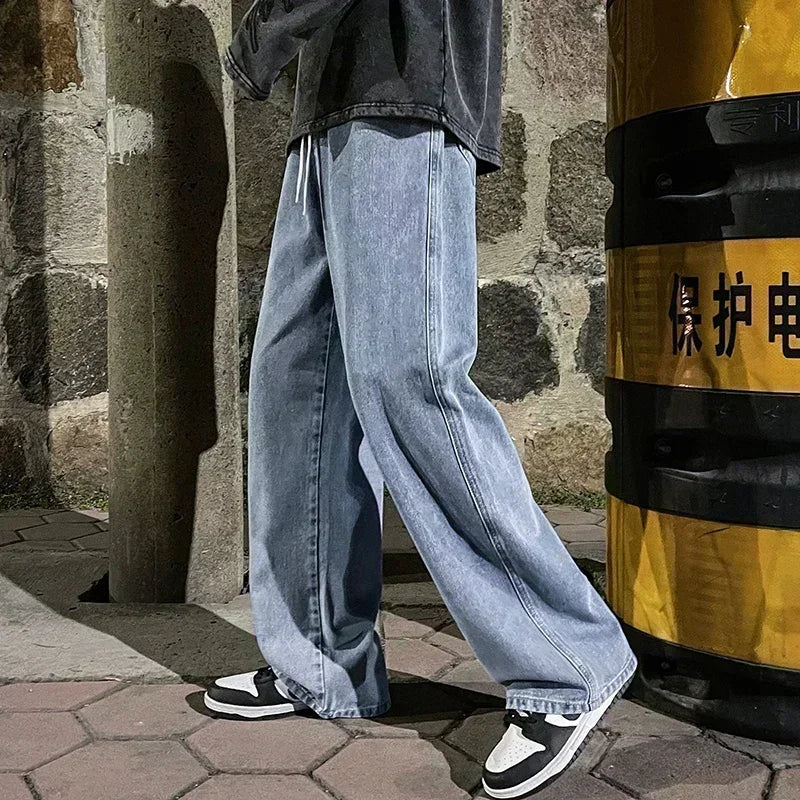 Neue Streetwear-Jeans für Herren im koreanischen Stil, locker geschnitten, gerade, weit geschnitten