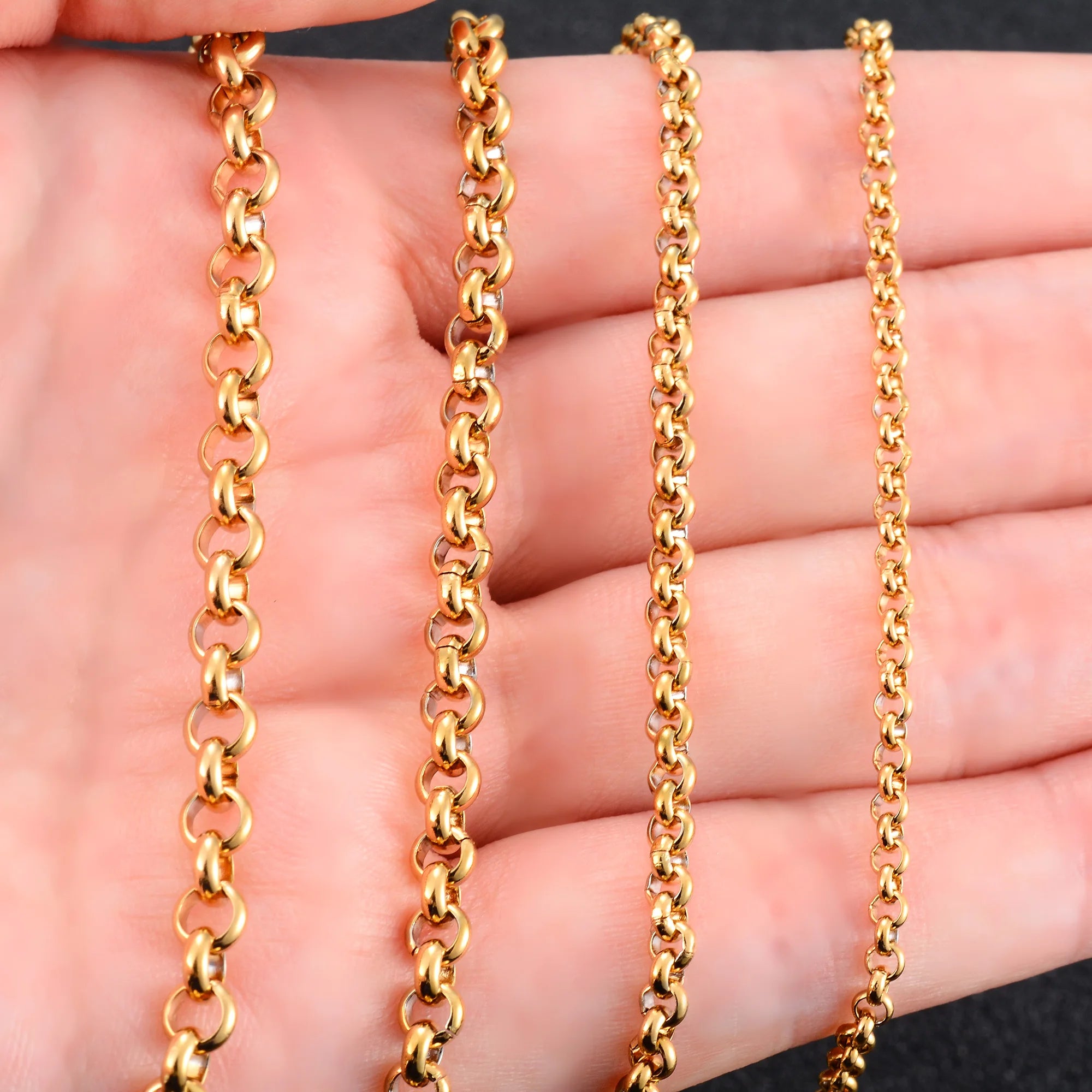 Collar largo de acero inoxidable estilo rolo con eslabones redondos y cadena en forma de O, para mujer y hombre, chapado en oro. Accesorios de joyería para el cuello.