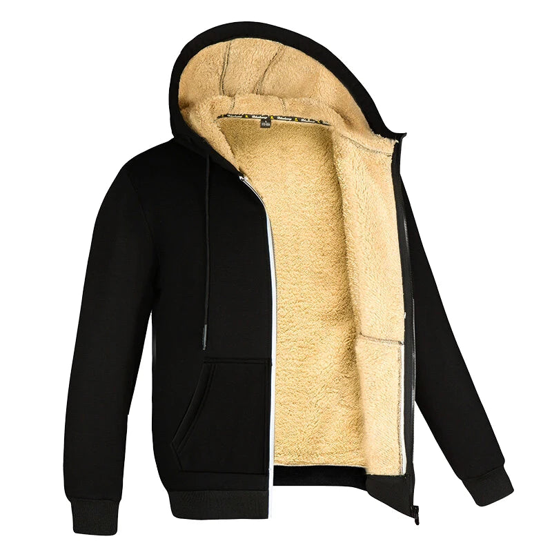 Abrigos de lana de cordero de invierno, chaquetas gruesas y cálidas, sudaderas con capucha y cremallera de manga larga, estilo deportivo informal, abrigo negro con capucha para hombre y mujer.