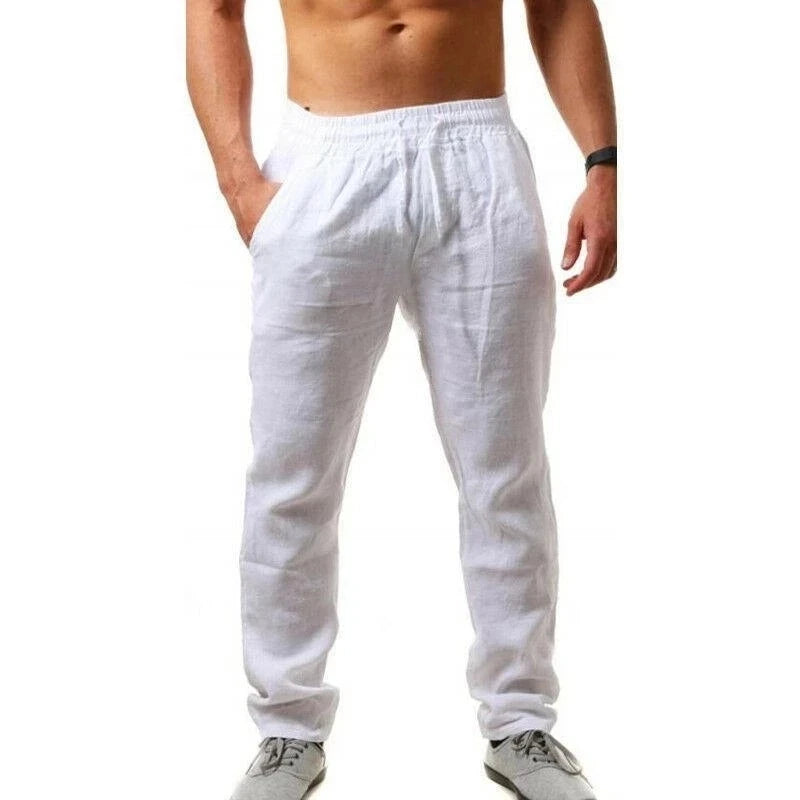 Pantalones de lino y algodón para hombre, ideales para otoño. Transpirables, de color liso. Perfectos para fitness y estilo urbano. Tallas S-3XL.