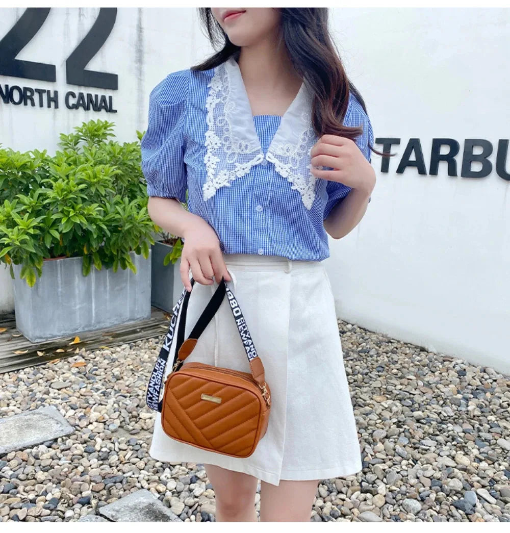 Bolso bandolera de piel sintética de alta calidad para mujer, con asa enrollable, ideal para cámara, teléfono móvil o como bolso cruzado informal.