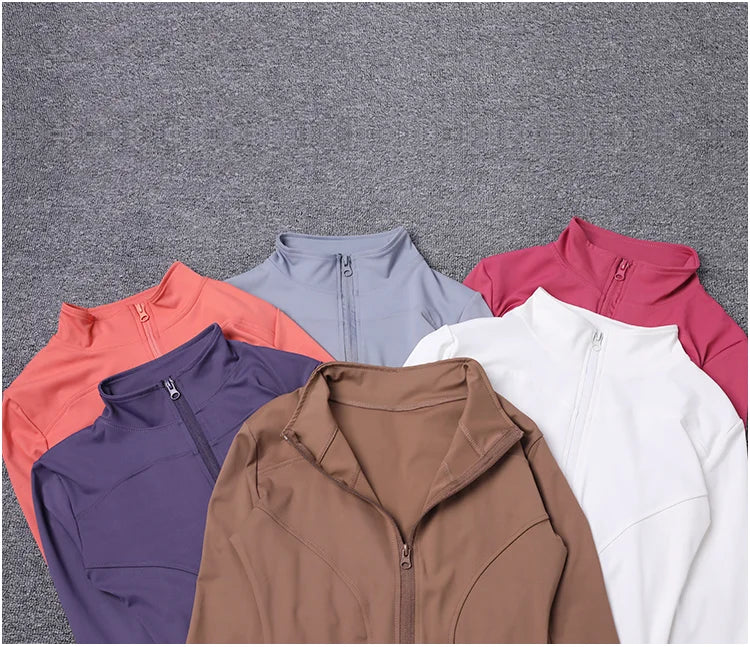 Chaqueta deportiva de manga larga para mujer, ideal para entrenar en el gimnasio o practicar yoga.