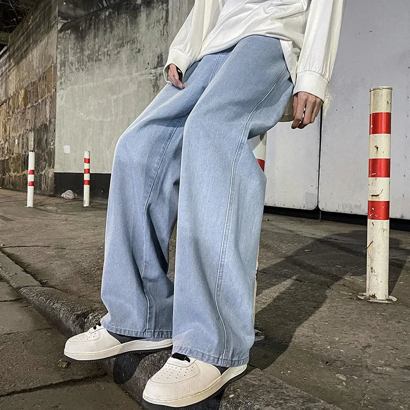 Neue Streetwear-Jeans für Herren im koreanischen Stil, locker geschnitten, gerade, weit geschnitten