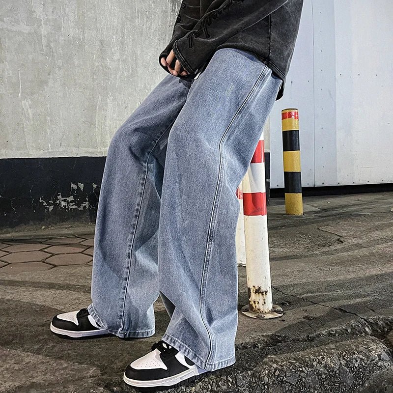 Neue Streetwear-Jeans für Herren im koreanischen Stil, locker geschnitten, gerade, weit geschnitten