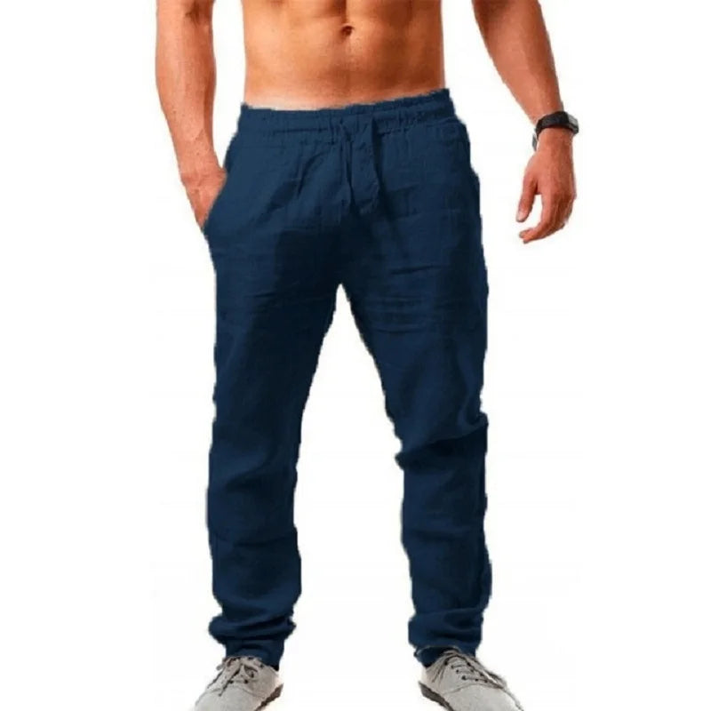 Pantalones de lino y algodón para hombre, ideales para otoño. Transpirables, de color liso. Perfectos para fitness y estilo urbano. Tallas S-3XL.