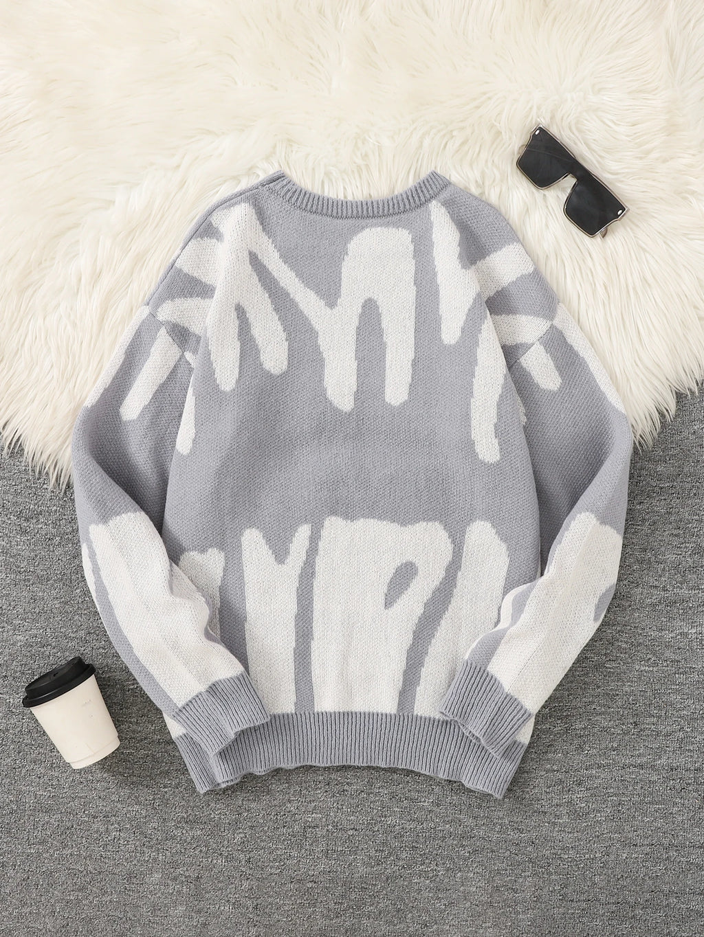 Suéter de punto con patrón jacquard irregular para otoño e invierno
