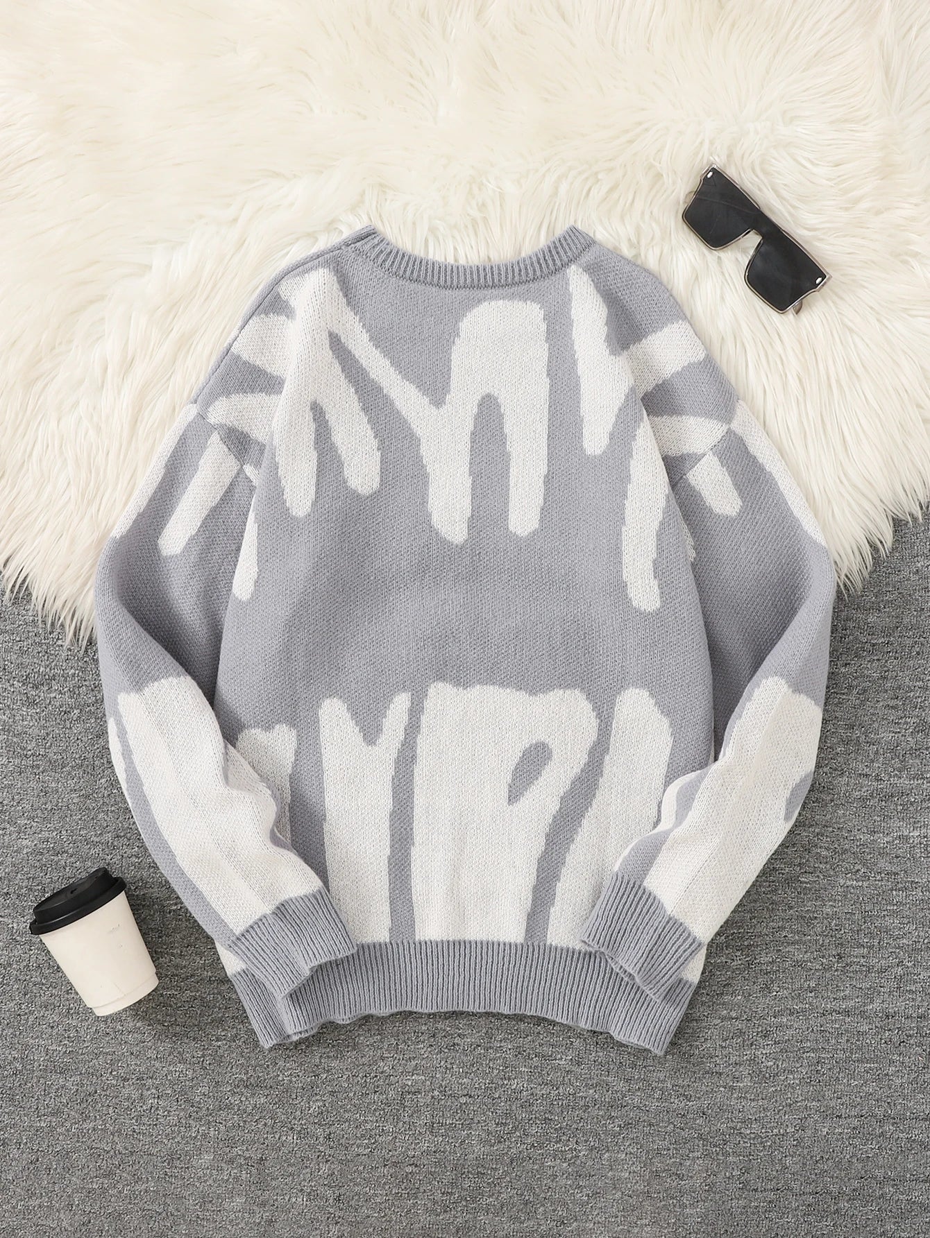 Suéter de punto con patrón jacquard irregular para otoño e invierno