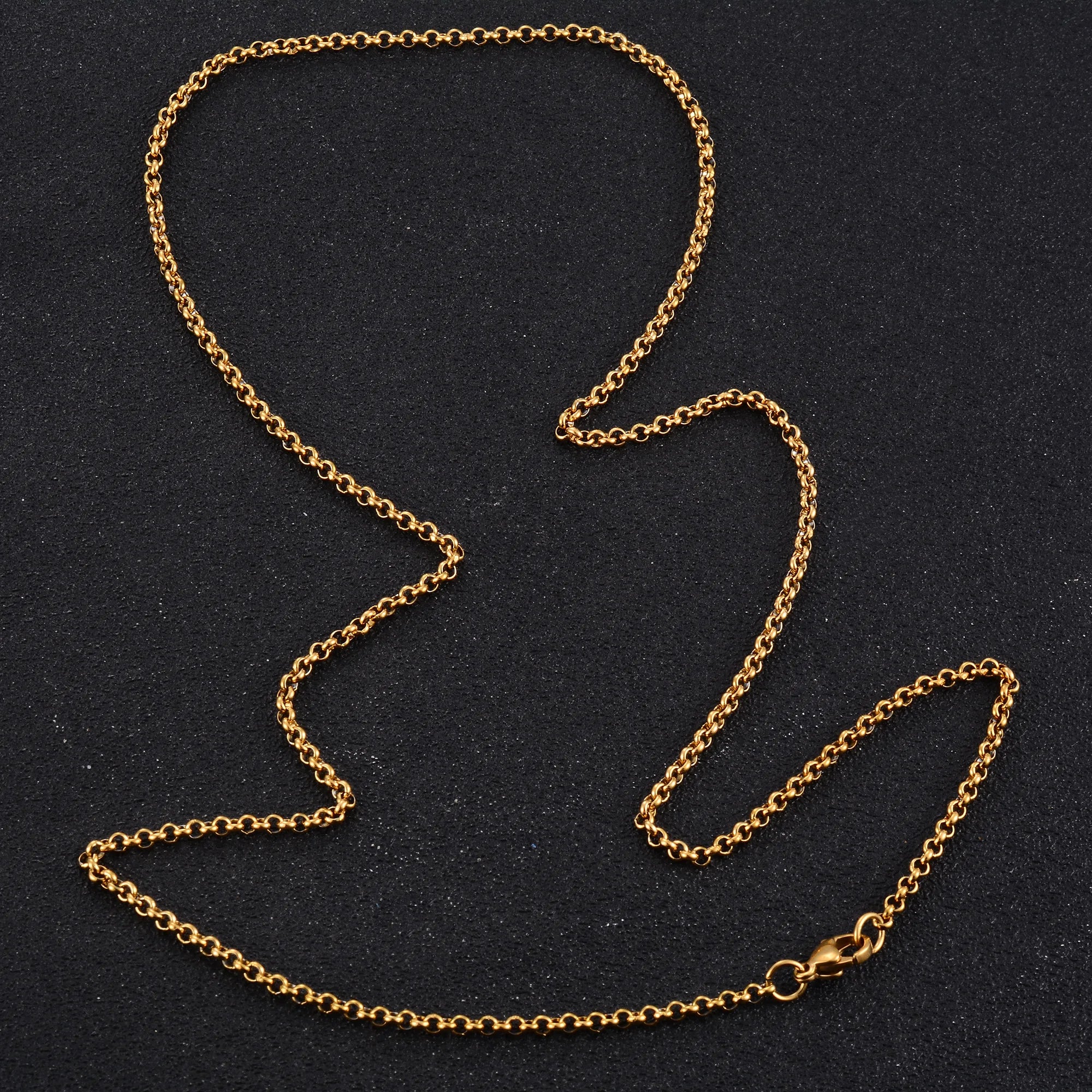 Collar largo de acero inoxidable estilo rolo con eslabones redondos y cadena en forma de O, para mujer y hombre, chapado en oro. Accesorios de joyería para el cuello.