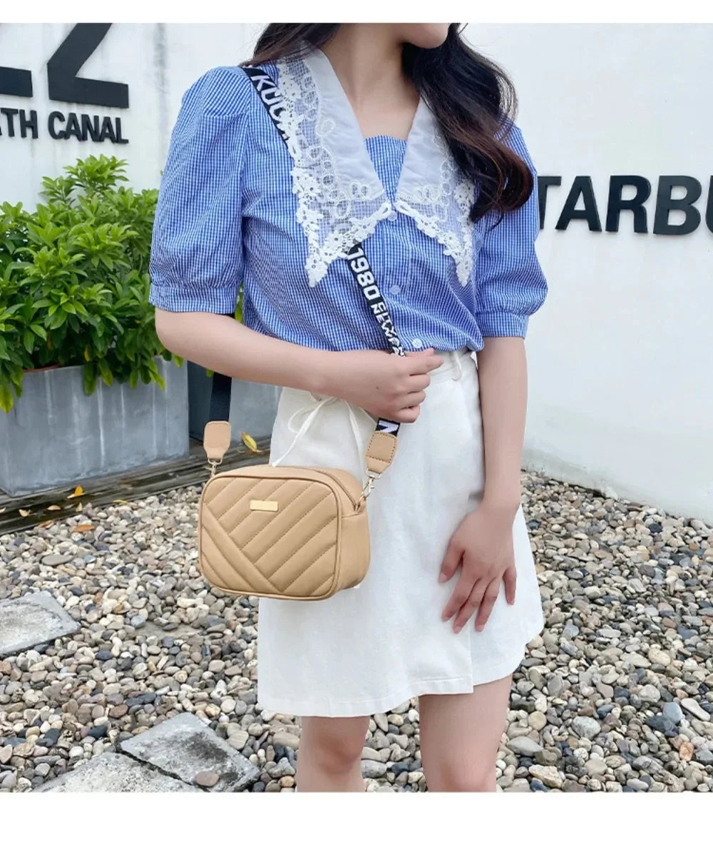 Bolso bandolera de piel sintética de alta calidad para mujer, con asa enrollable, ideal para cámara, teléfono móvil o como bolso cruzado informal.